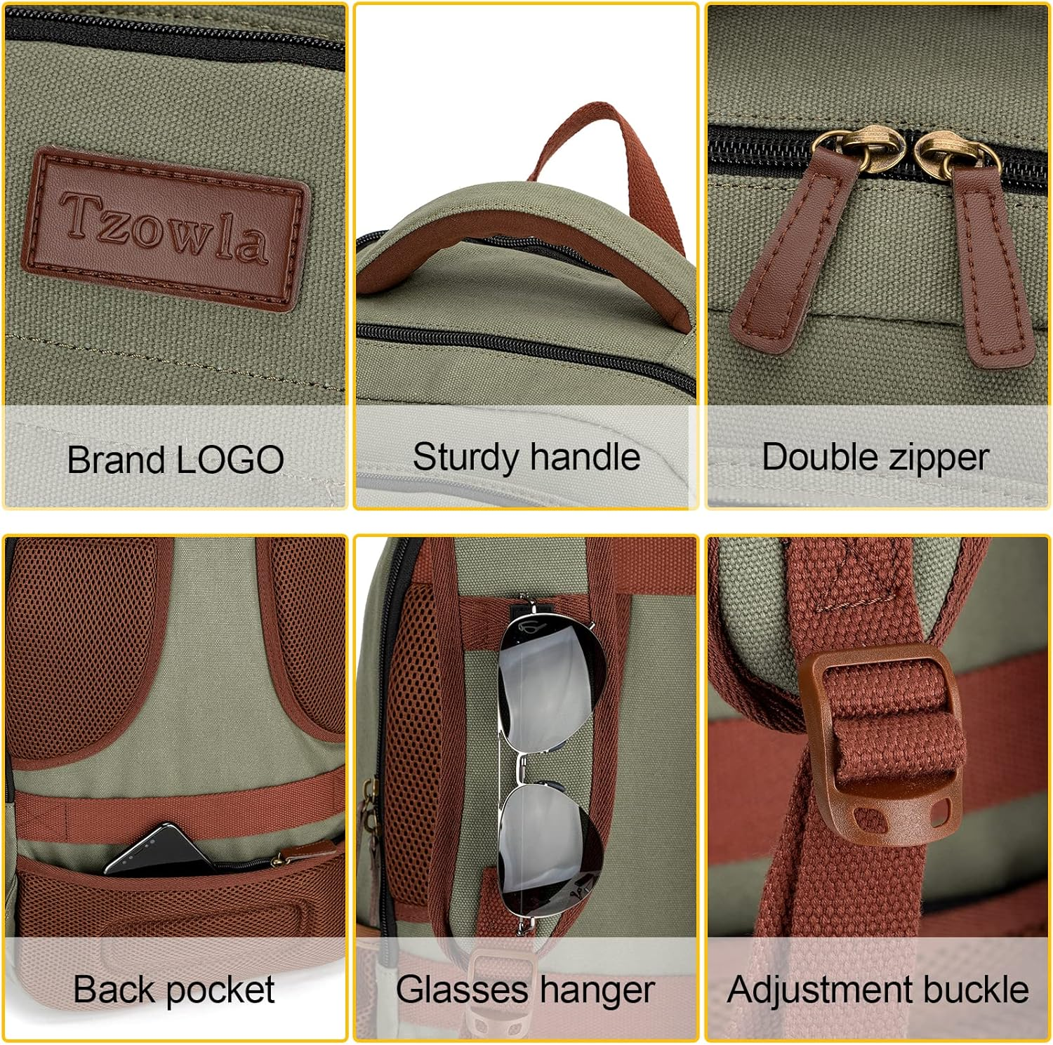 Tzowla Canvas Laptop Backpack,School Backpack for Men Women,Anti-Theft Travel Rucksack Fits 15.6 Inch Laptop, Bookbag with USB Charging Port image number 4