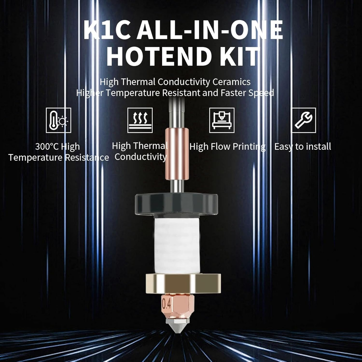 Speedy 3D Printer K1 Ceramic Hotend Kit with Quick Swap Nozzle,High Flowrate Integrated Extruder Replacement for High Speed Printing image number 3