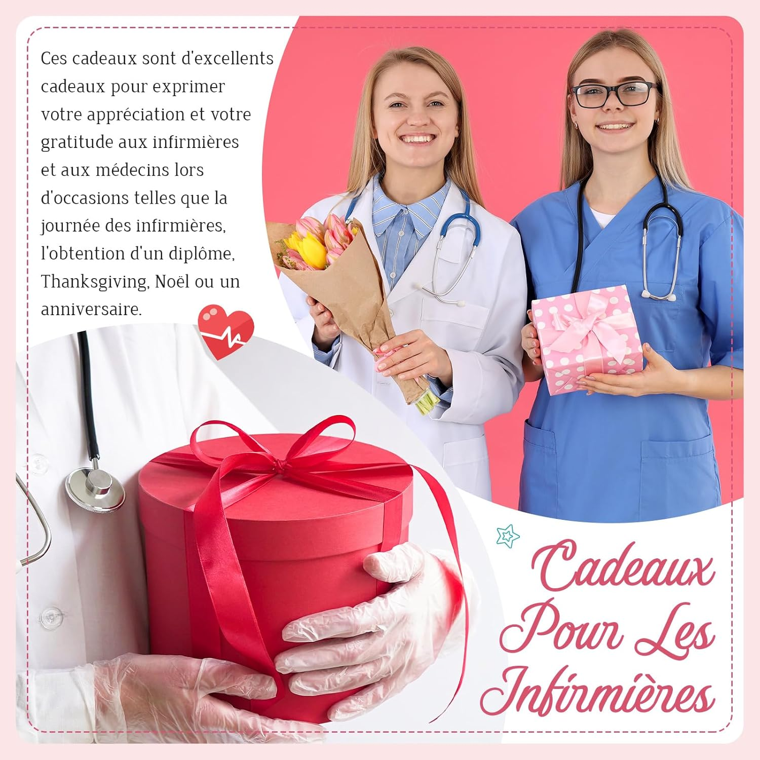 Xuniea Nurse Gift 1 Toiletry Bag 1 Keyring with Flowers, Syringe and Stethoscope 1 Ballpoint Pen Gift for Thank You, Birthday and Christmas for Women Colleagues image number 4