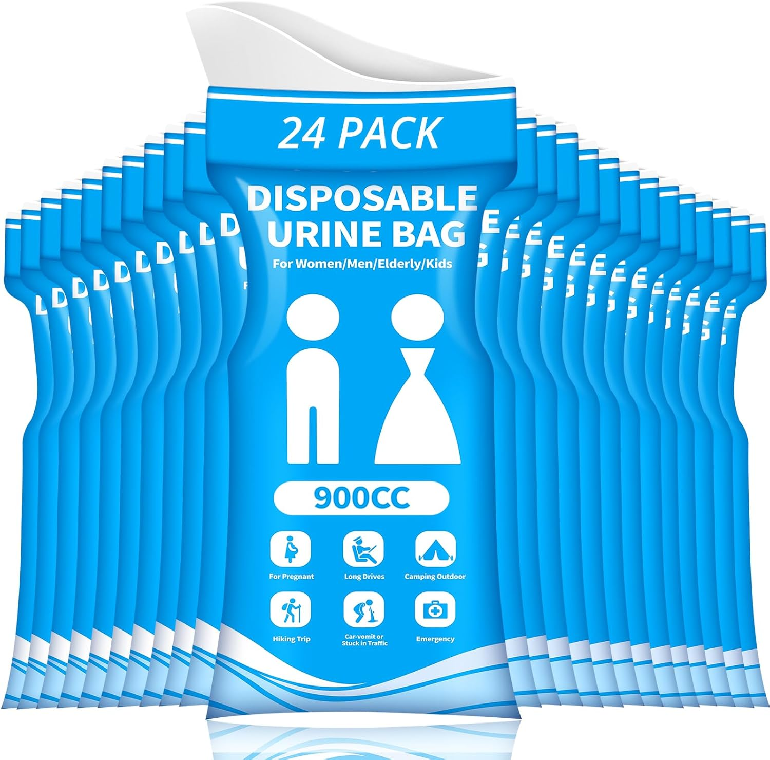 Disposable Urine Bag for Travel - 900ML Portable Pee Bags for Women Men 12 PCS/24PCS Emergency Vomit Bags Unisex Urinal Toilet Bag for Car Camping, Road Trip,Traffic Jams, Pregnant, Kids, Patient