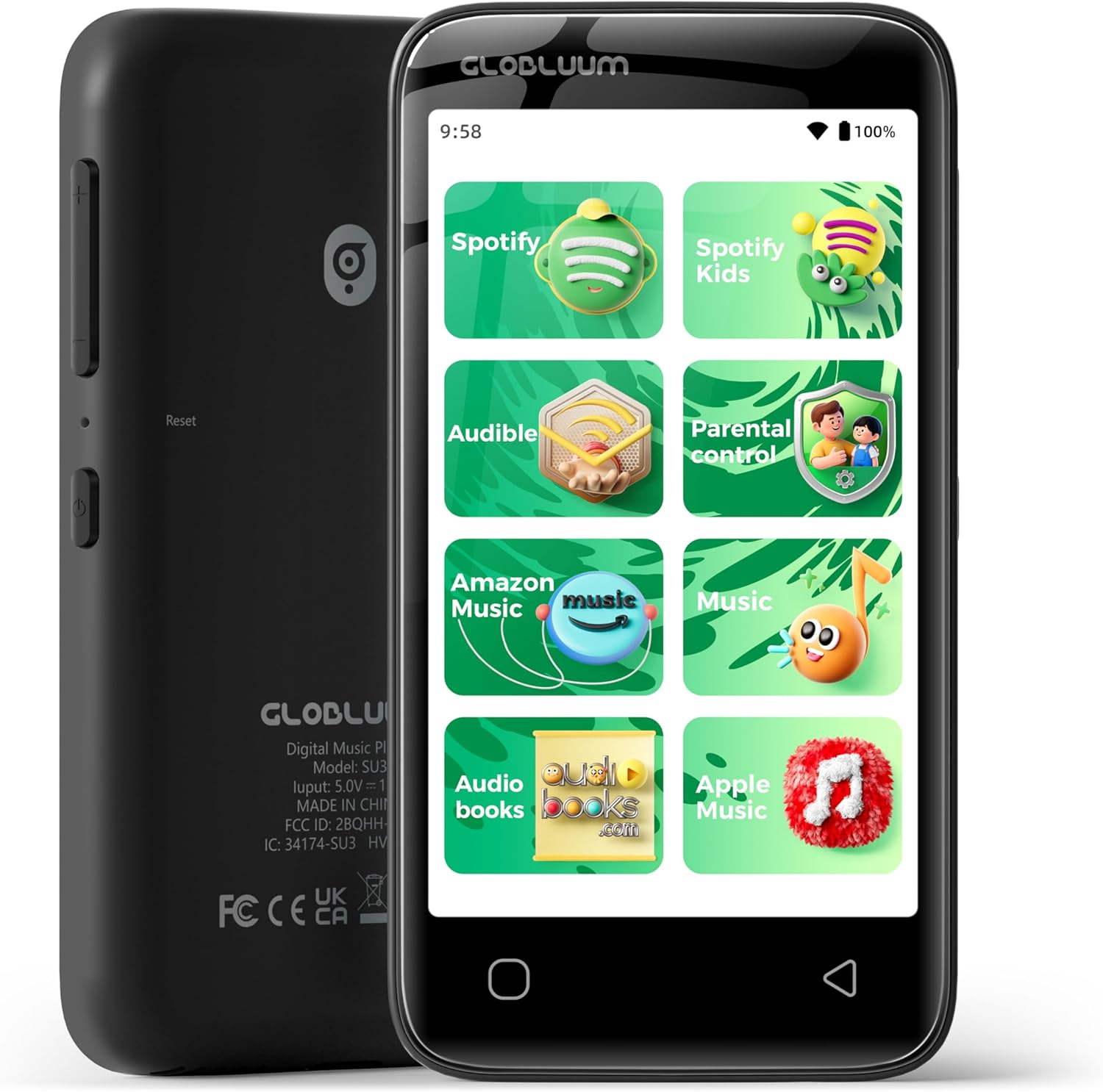 80GB MP3 Player for Kids, Parental Controls, Supports Spotify Kids, Audible, Librivox, Amazon Music and Kindle:Safe Android MP4 Player Gift with 4" Touchscreen, Wifi and Bluetooth(Black) image number 1