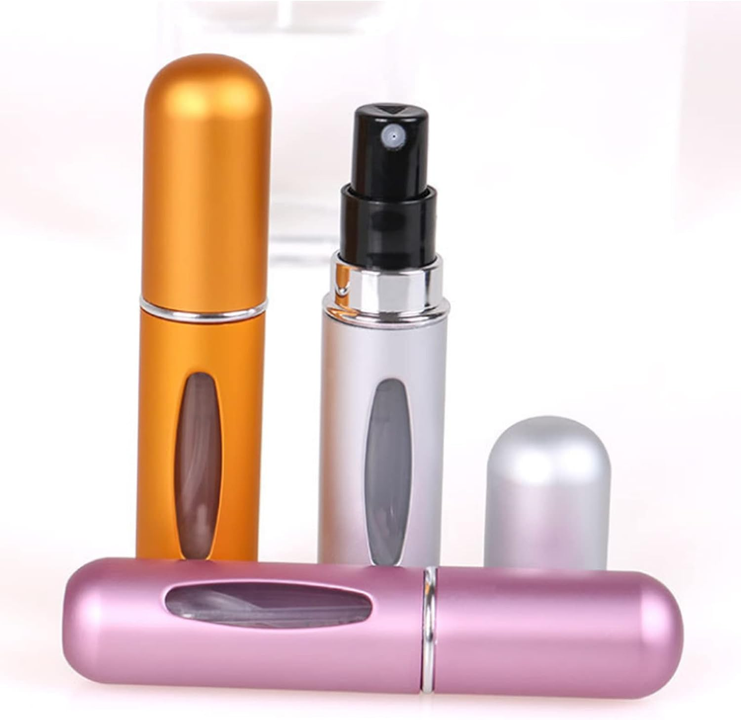 Mini Atomizer Perfume Bottle,3Pcs 5Ml Portable Travel Sub-Bottling Atomiser Spray Bottle,Liquid Spray Bottle,Bottom Refillable Perfume Atomizer Bottle for Purse Handbag Pocket Luggage (Bright Gold) - Bright Gold image number 6