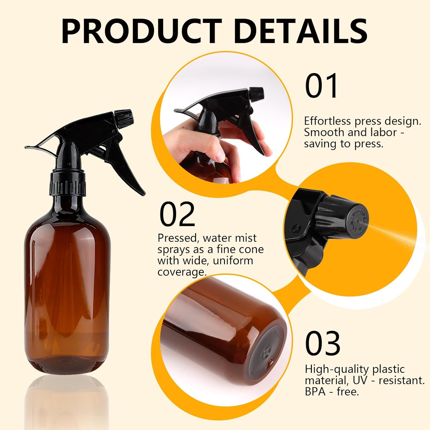 3 Pcs Empty Amber Spray Bottles 500Ml Refillable Amber Spray Bottles with Adjustable Nozzle, Premium Dark Spray Bottle for Disinfectants, Gardening, Pet Care & Cleaning Solutions with Leak image number 1