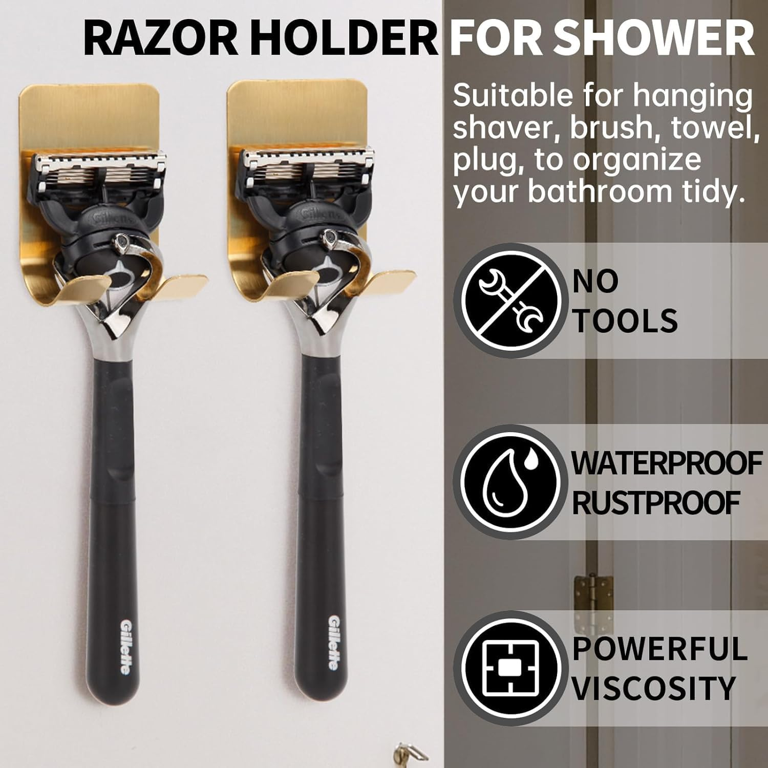 4 Pack Self Adhesive Hooks Waterproof Razor Holder in inside Shower, Metal Heavy Duty Utility Storage Hook.Towel. Loofah Holder for Wall.Hanger Hooks for Bathroom or Kitchen Organisation image number 5