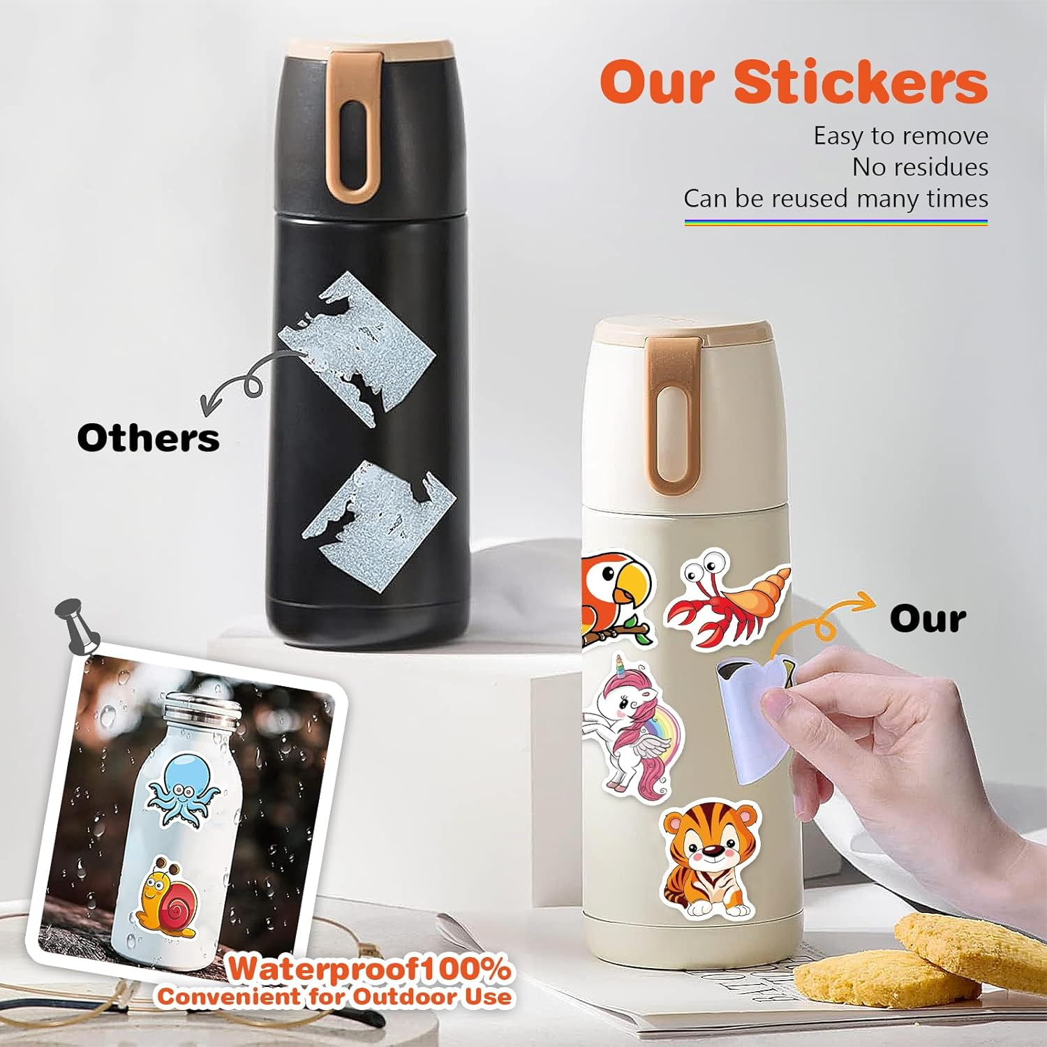 100PCS Cute Animal Stickers for Kids | Waterproof Cartoon Stickers for Water Bottles,Phone, Laptops, Skateboards | Sticker Aesthetic Packs for Girls Teens image number 5