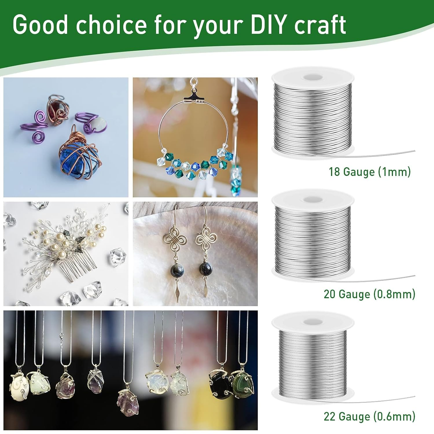 3 Rolls 18/20/22 Gauge Craft Jewelry Wire Aluminum Wire with Ring Sizer Pliers for Jewelry Making (Silver) image number 5