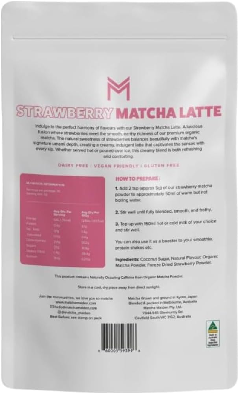 Matcha Maiden | Strawberry Matcha Latte Powder 150G | Premium Organic Japanese Matcha Tea Blend | Rich Umami, Natural Sweetness of Strawberries | Enjoy Hot or Iced | Premium Organic Matcha Green Tea for Refreshing Lattes image number 3