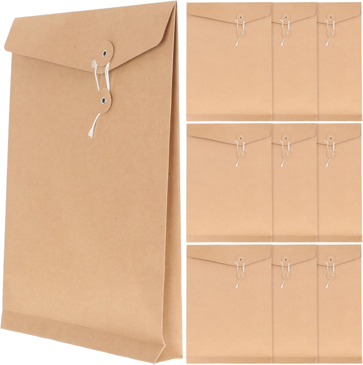 Tofficu 10Pcs Kraft Paper Envelopes A4 Sizes, 13.4X9.5 in String Tie Mailing Closure Envelope, Large Brown Document File Organizer Clasp Legal Envelopes for Mailing Paper Document image number 4
