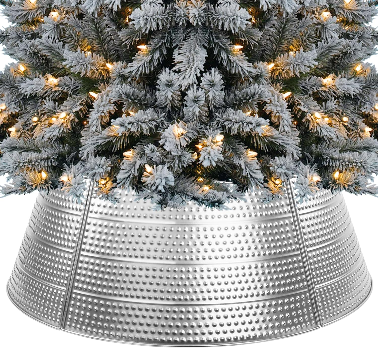 Christmas Tree Collar Metal, 28" Silver Tree Collar, 5-Panel Christmas Tree Base Collar for 7.5Ft 9Ft 12Ft Real & Artificial Christmas Trees, Christmas Tree Ring Christmas Tree Skirt for Pencil Trees image number 4