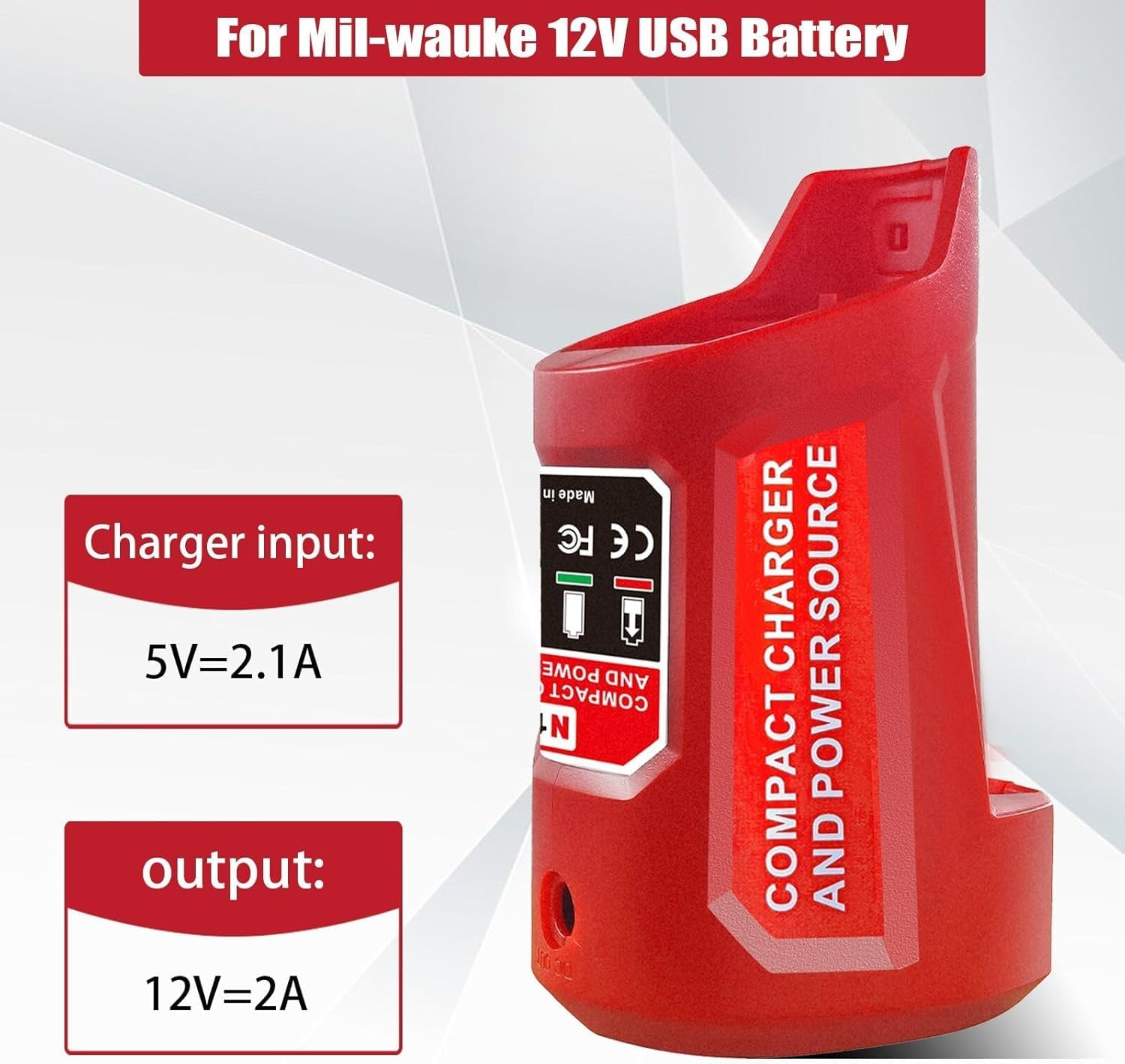 For Milwaukee Battery Power Source,M-12 Battery Charger with Type-C Port & DC 12V Outlet, Battery Adapter for Milwaukee Heated Jacket 49-24-2310 Compatible with 48-11-2420 48-11-2411 image number 1