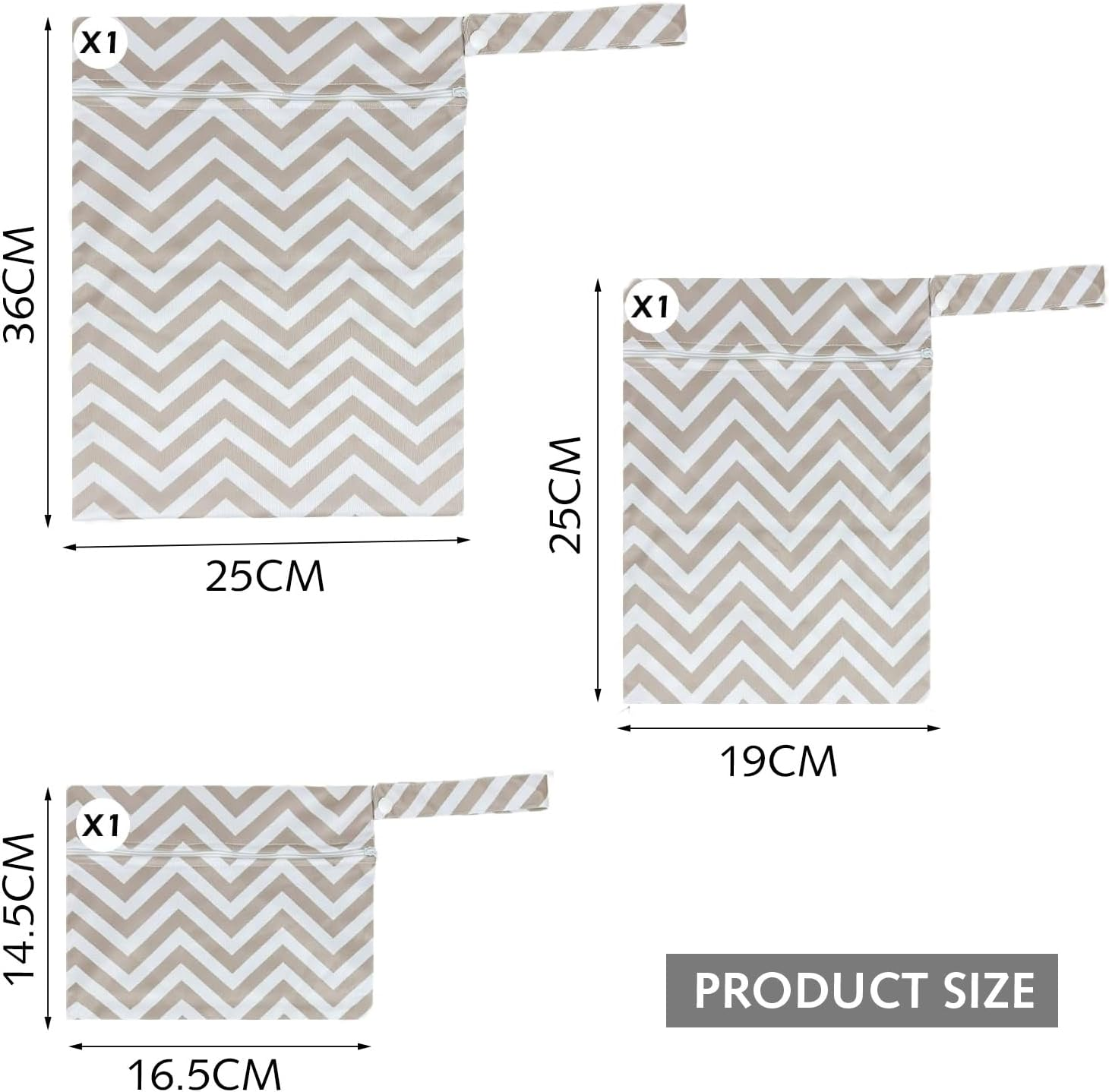 3Pcs Wet Bag, Waterproof Moisture-Proof Washable Portable Diaper Bag Storage Bag with Zipper for Swimsuits, Dry or Wet Clothes, Grey, Any image number 3