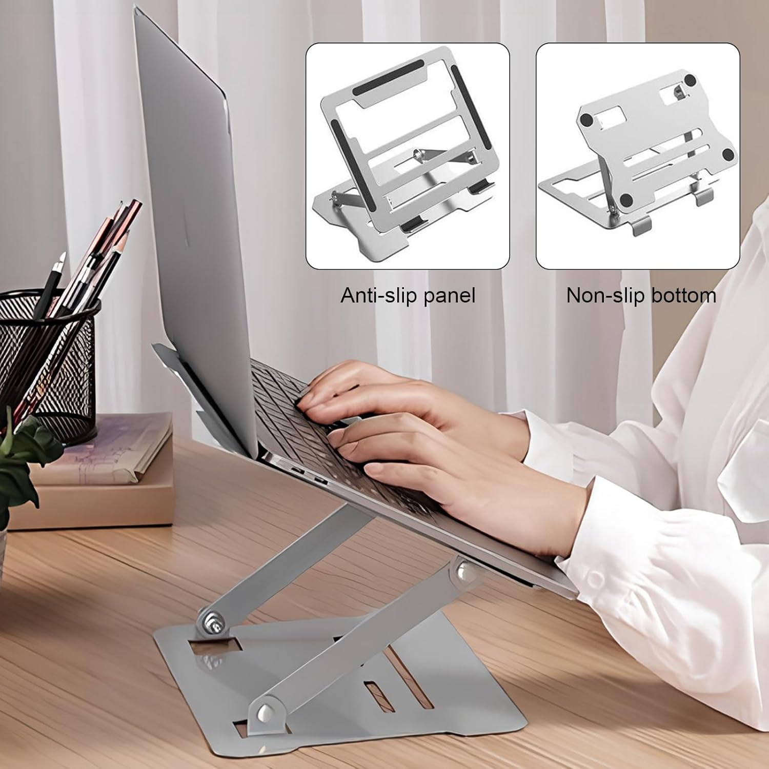 Adjustable Laptop Stand, Ergonomic Portable Laptop Riser Holder for Desk, Foldable Portable Tablet Notebook Holder Compatible with Macbook Pro/Air, Surface, Lenovo, Laptops image number 1