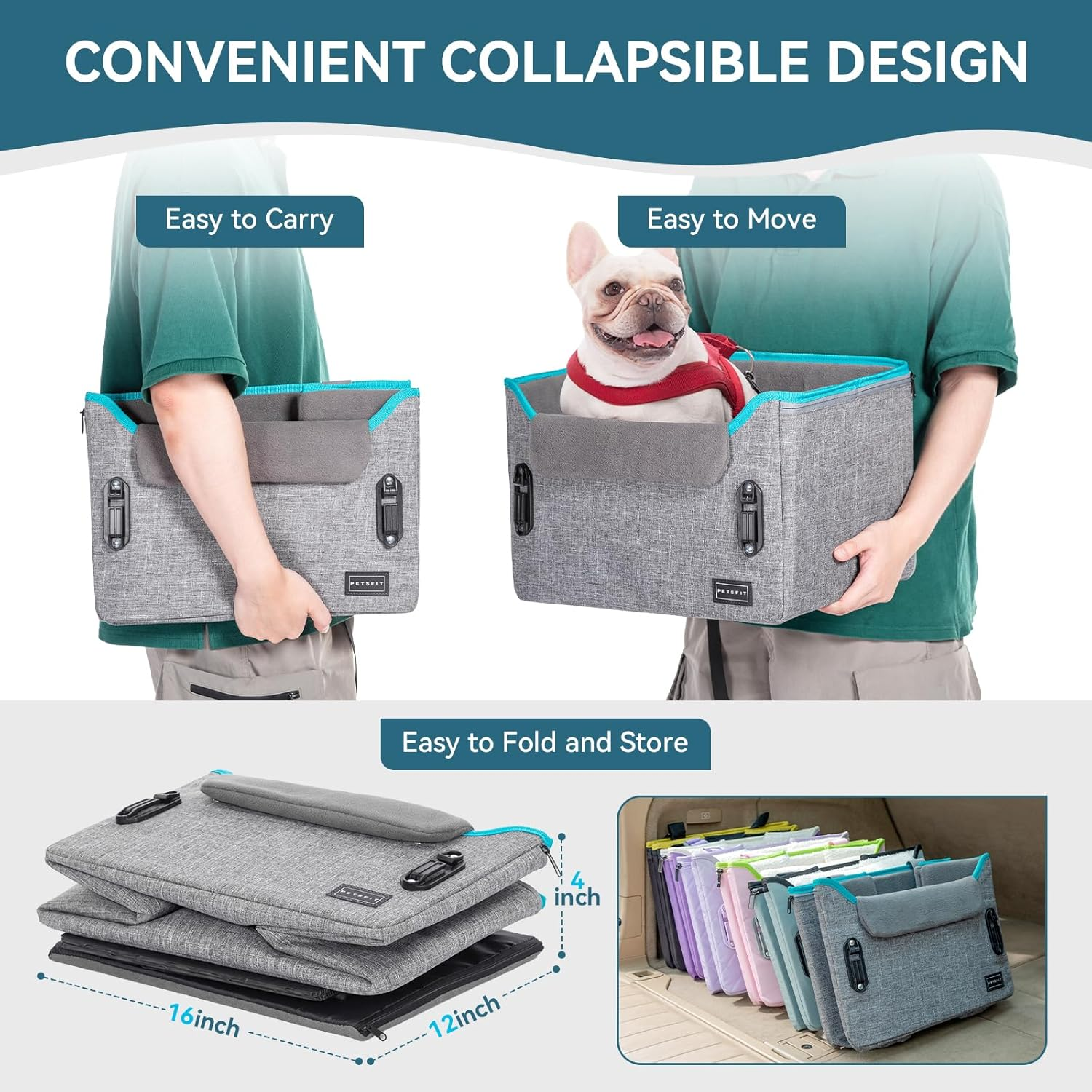 Petsfit Dog Car Seat for Small Dogs, Stable & Secure Dog Seat Car Rear Seat with Seat Belt Retaining Clip, Dog Basket Car Isofix with Washable Plush Cushion for Dogs and Cats up to 5.4 Kg image number 5