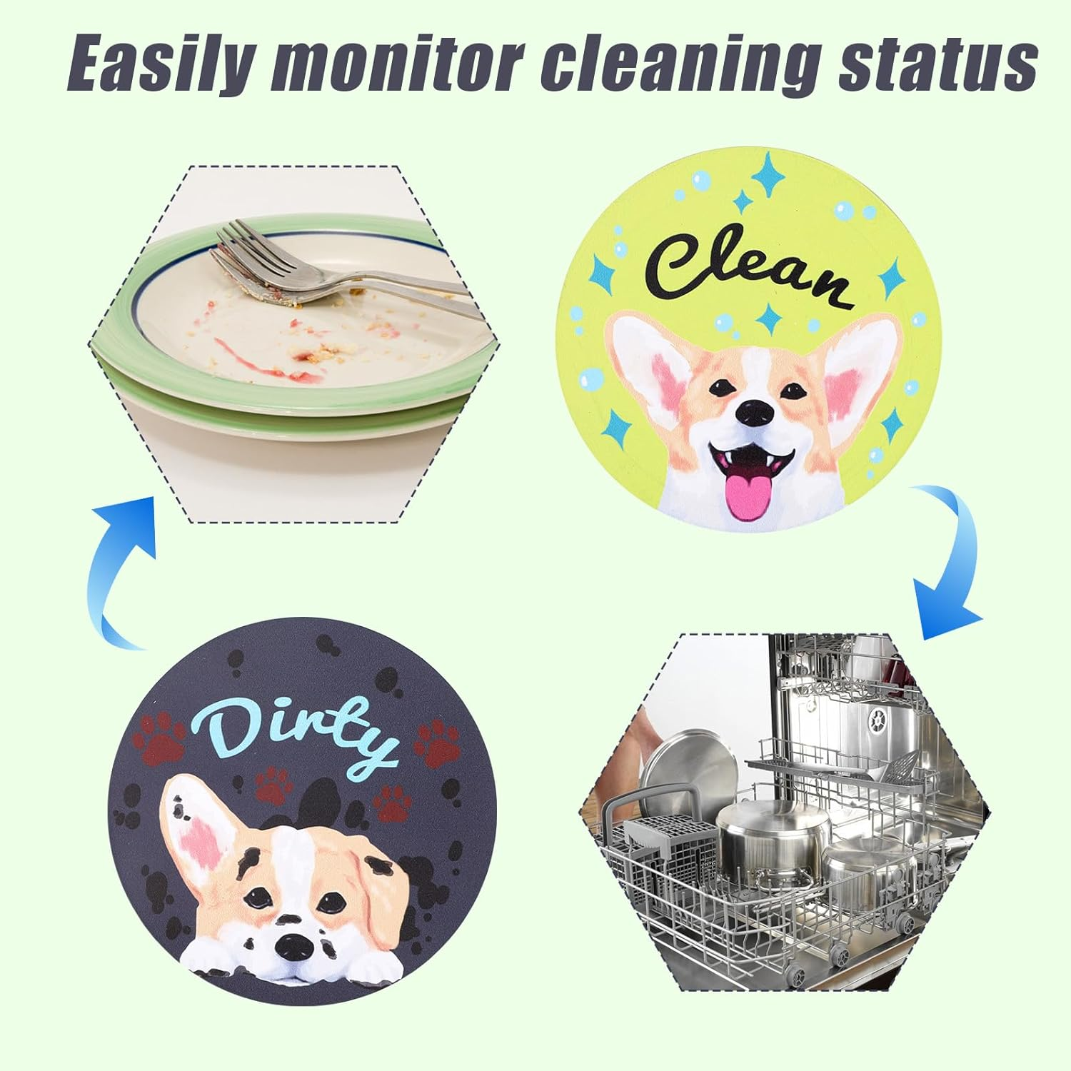 Dishwasher Magnet Clean Dirty Sign, Funny Dog Double-Sided Reversible Clean Dirty Indicator Funny Kitchen Accessory for Dishwasher Fridge Laundry Room Home Organization image number 2