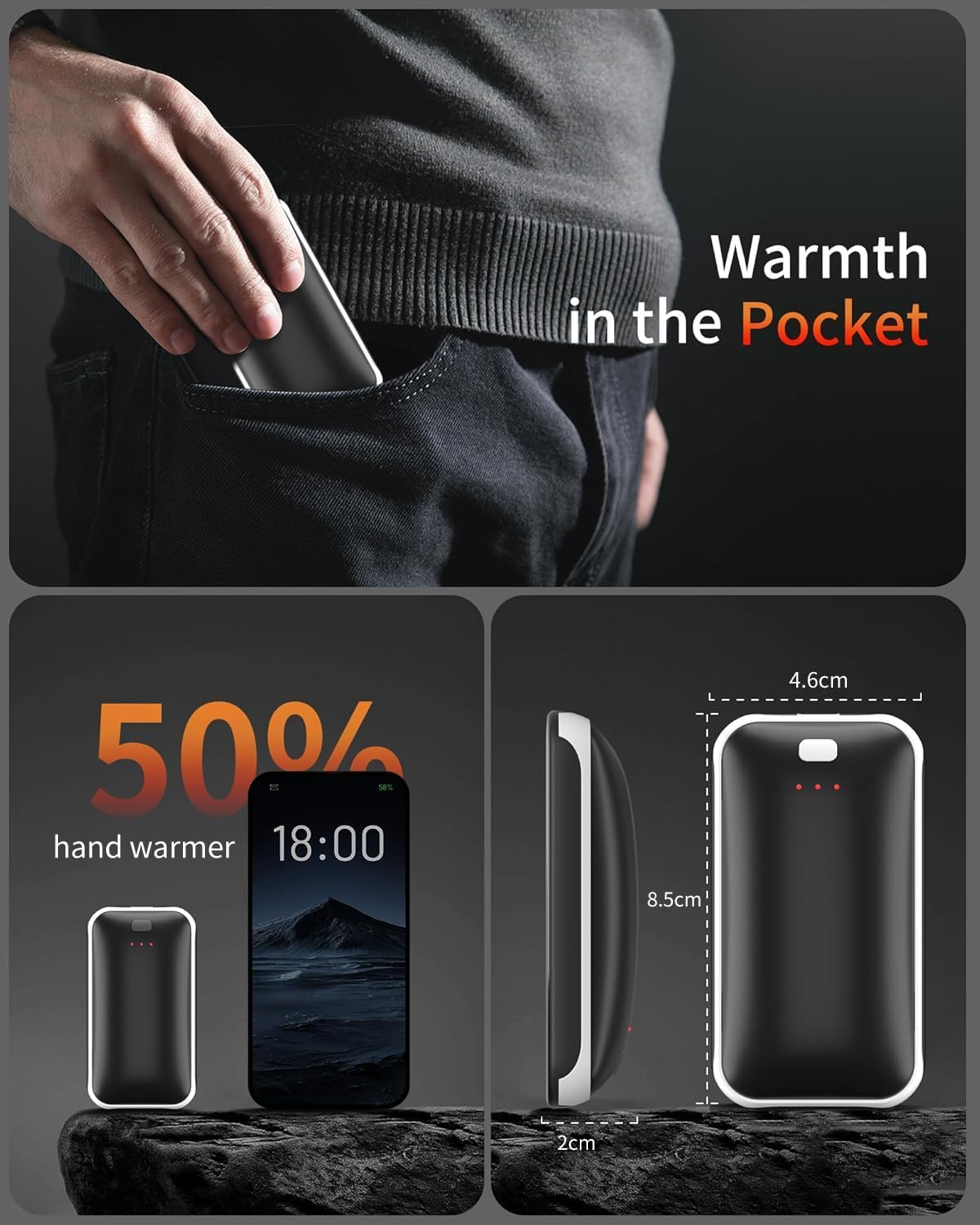 Jiao Zoum Hand Warmer 2 Pack, Reusable Portable Pocket Heater USB Hand Warmer, Gifts for Men, Women, Indoor, Outdoor, Hiking, Skiing, Camping, Hunting Accessories. image number 4