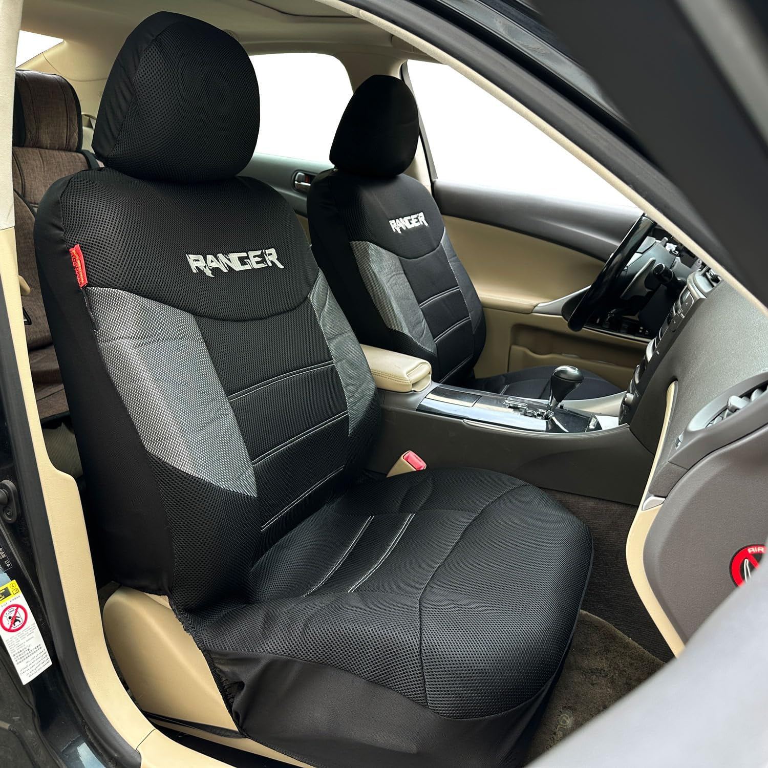 Car Seat Covers for Ford Ranger PX2 PX3 Front Set Metallic Carbon Black Mesh Heavy Duty 2006-2021 Airbag Compatible - Black Full Set image number 6