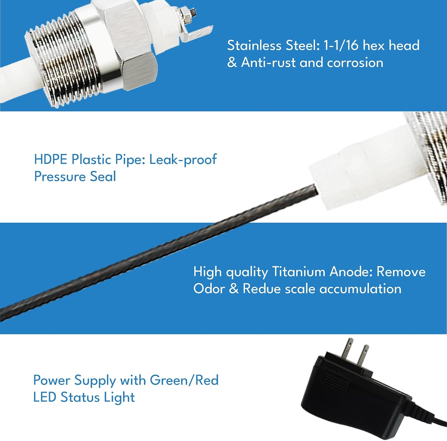 Powered Anode Rod for Water Heater Tank, Electrical Titanium Anode Rod, Eliminates Rotten Egg Smell (Type B) image number 5
