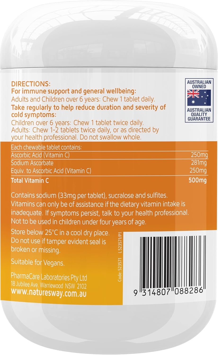 Nature'S Way Sugarless 500Mg Vitamin-C 320 Tablets image number 2