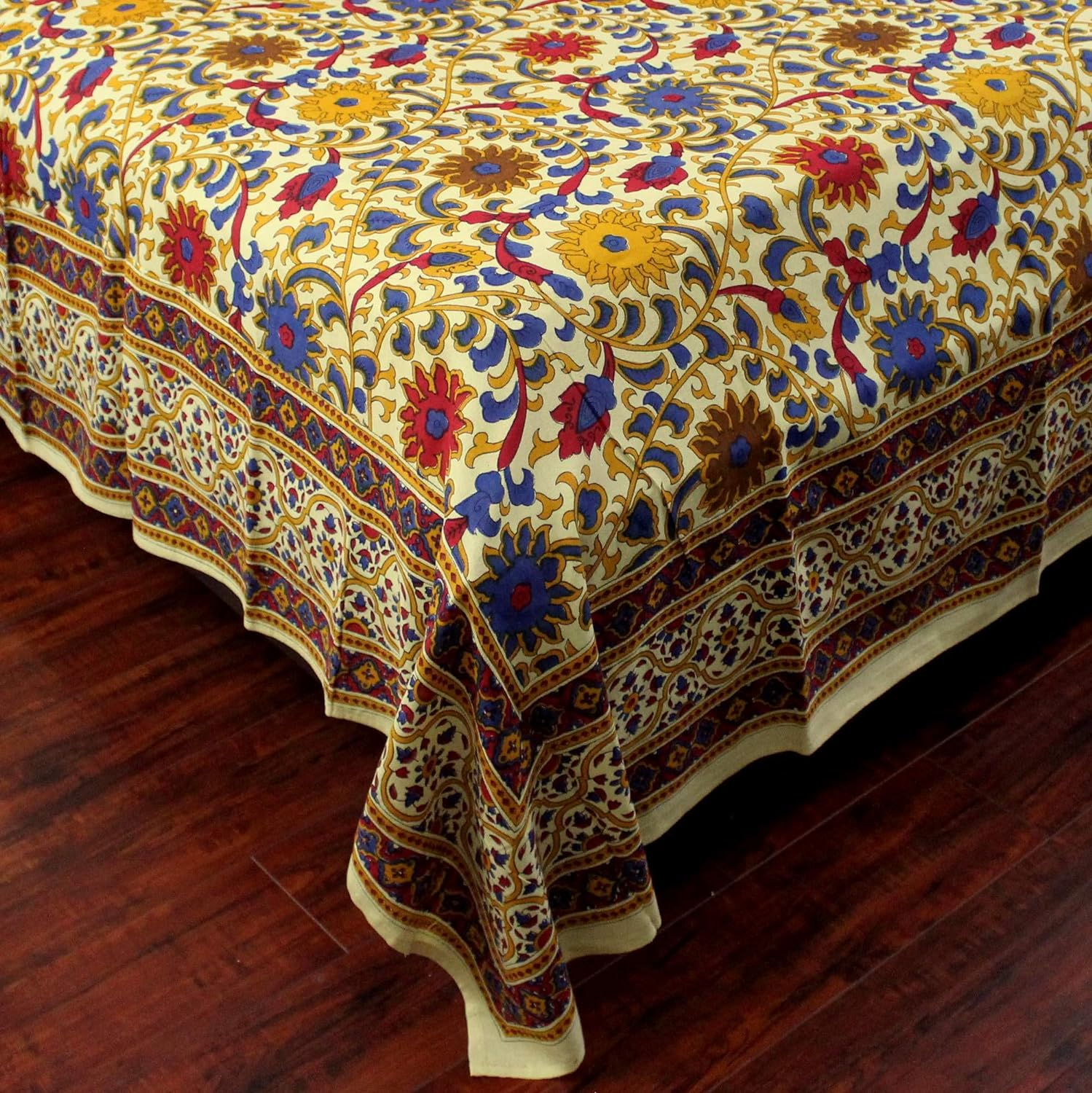 Indian Bedspread ? Cotton Sunflower Print image number 3