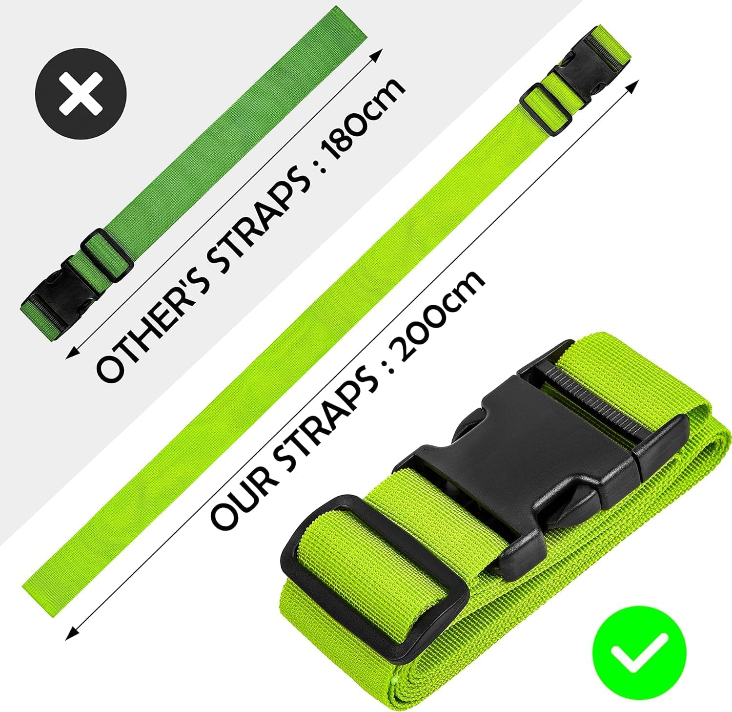 4 Pack Luggage Straps for Suitcases TSA Approved & Suitcase Identifiers Unique Luggage Tags and Straps Set, Adjustable Suitcase Belt Straps with Buckles to Keep Suitcase Secure While Traveling (Green) image number 1