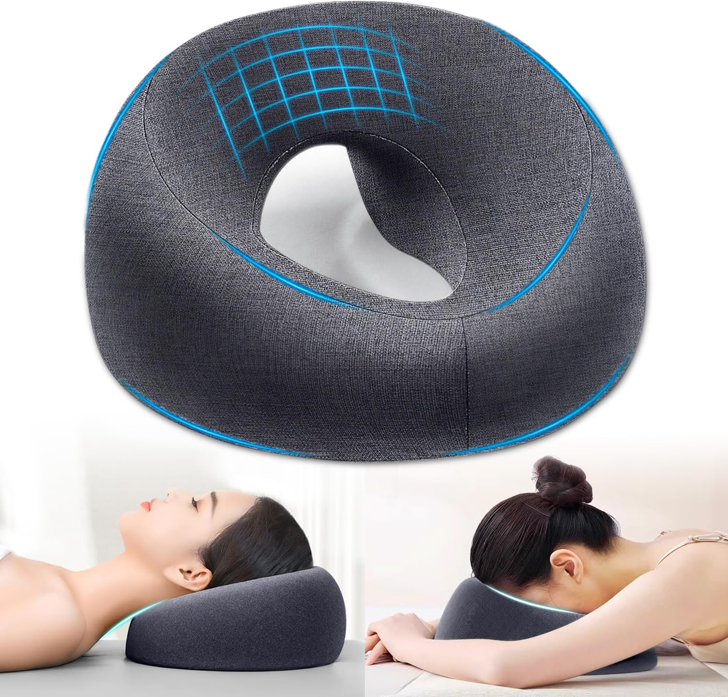 Zonngoo Massage Memory Foam Face Pillow - Soft O-Shaped Spa Massage Cushion with Zipper, Face Cradle Covers Soft Comfort Headrest Covers for Massage Bed, Machine Washable Knit Fabric image number 1