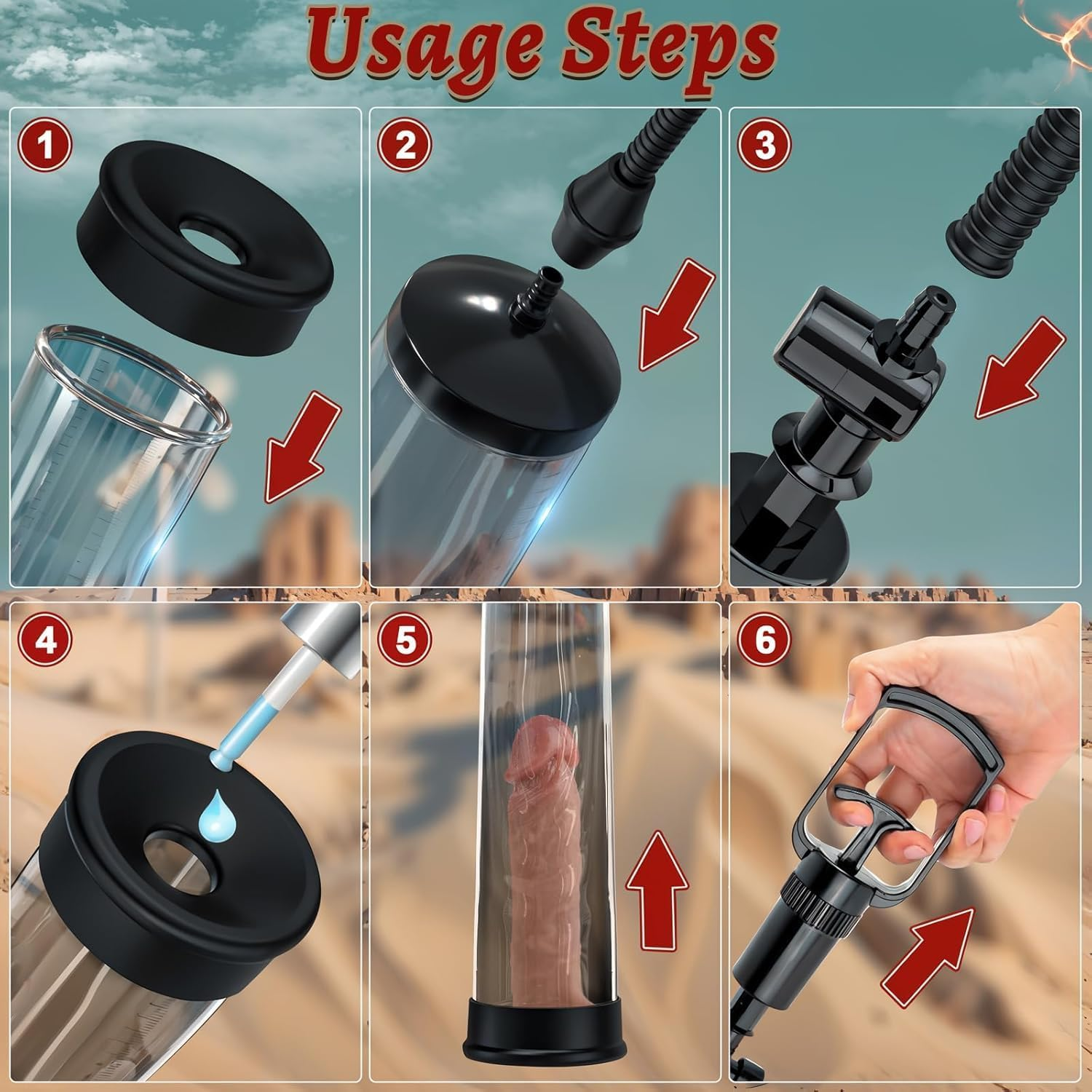 Penis Pump with Realistic Mouth,Riotor Manual Vacuum Penis Extender Masturbator, Male Sex Toys Sexual Stimulation Device for Erection, Ed,Adult Male Sex Toys for Men (Deep Black) image number 6