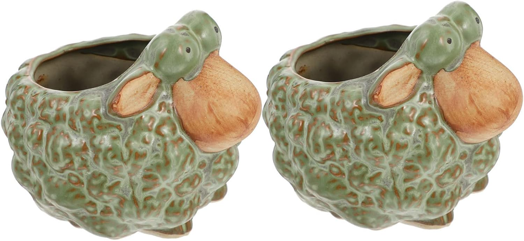 Parliky 2Pcs Retro Sheep Shape Ceramic Flower Pots Green Plant Pots for Artificial Plants Sheep Gardening image number 1