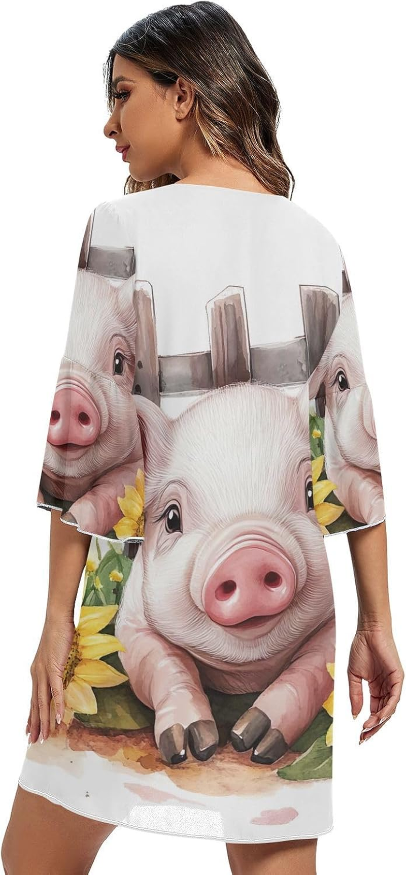 Cute Pig Floral Short Dress Printed Line Maternity Dress S-XXL image number 4