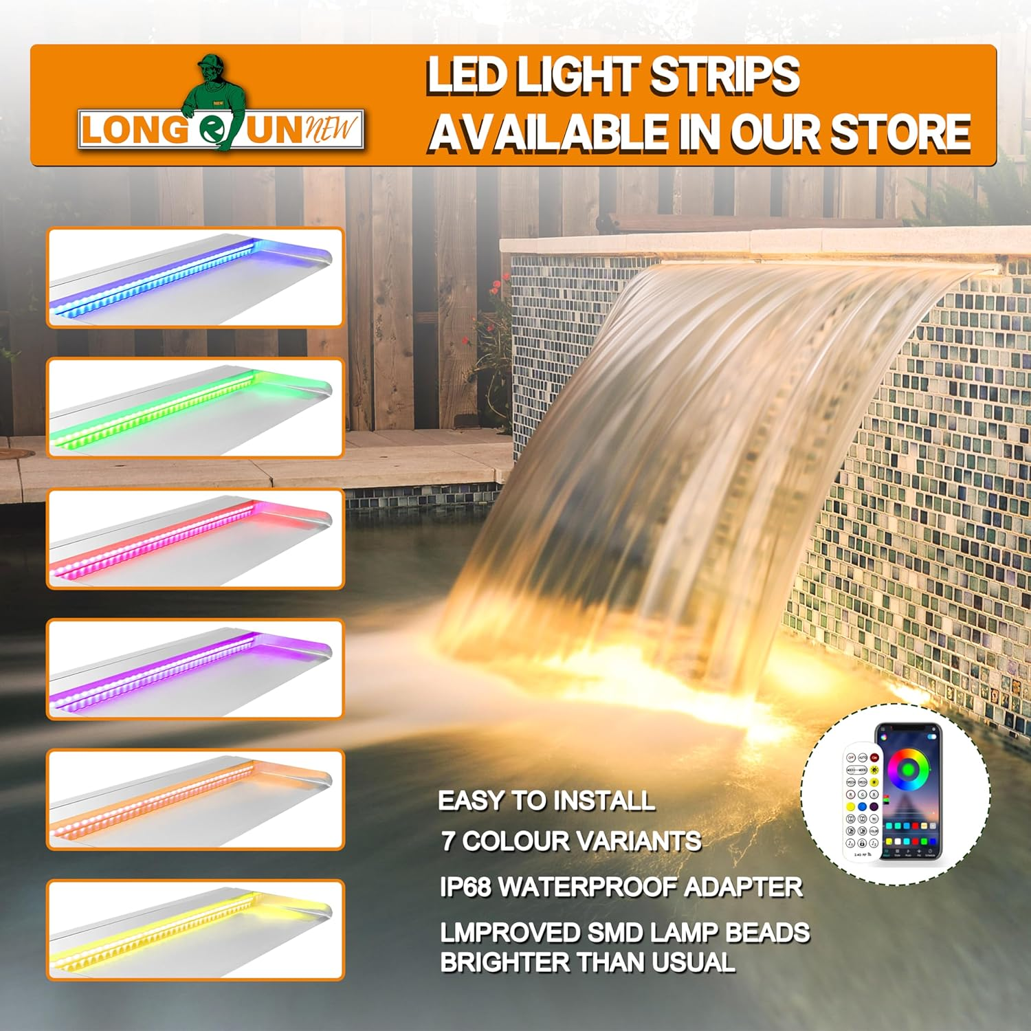 Pond Waterfall Blade Kit, 30Cm Stainless Steel Pool Fountain with Accessories, Width 20Cm Spillway Water Feature Waterfall Cascade for Garden Patio Pond Decoration image number 6