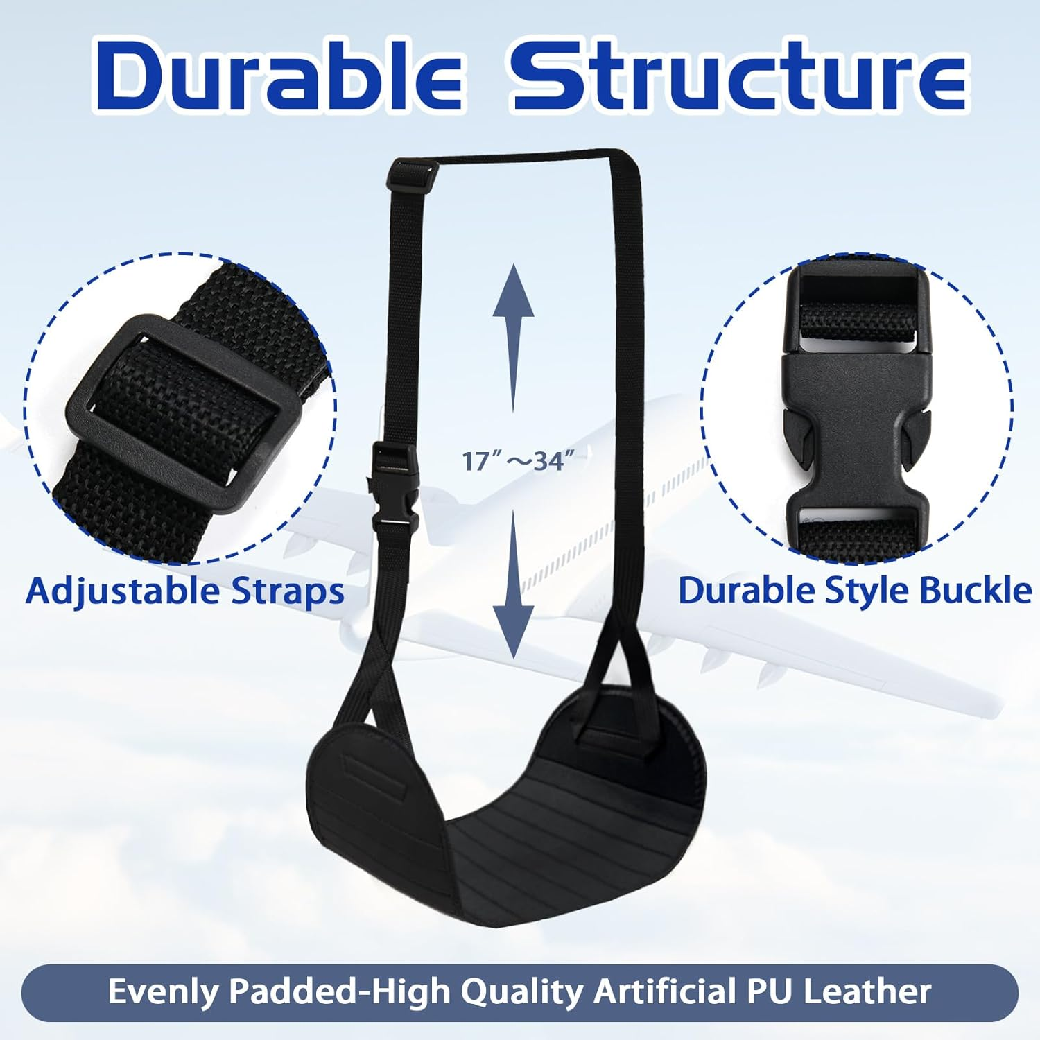 Fiohiros Airplane Foot Rest, Artificial PU Leather Foot Hammock for Plane, Airplane Travel Accessories Foot Hammock for Plane image number 3