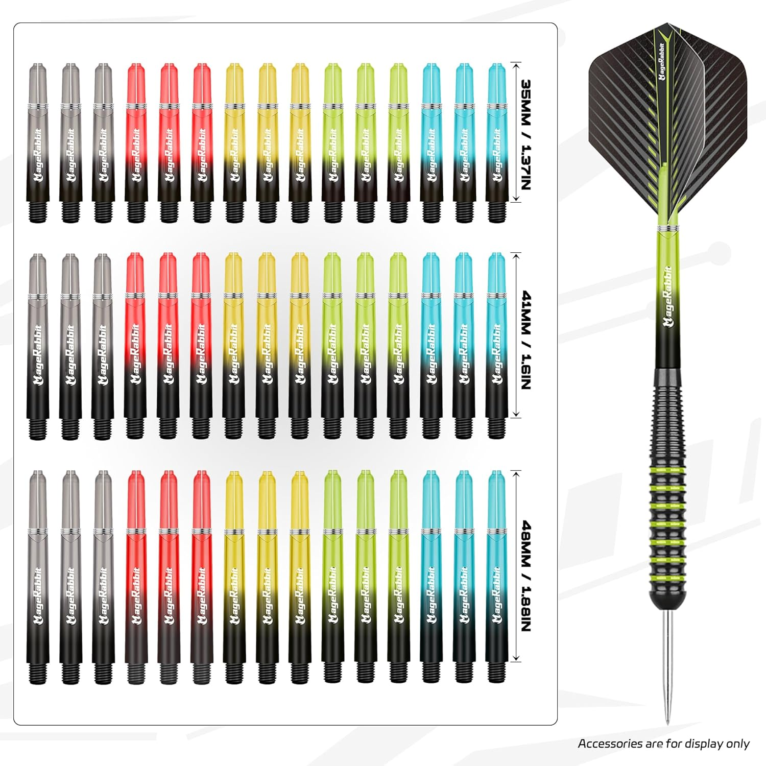 Magerabbit Dart Flights and Shafts Accessories Kit, Including 36 Flights +45 Dart Shafts+Sharpener+Remover Tool +50Metal Rings+Flights Protectors, for Soft and Steel Darts image number 3