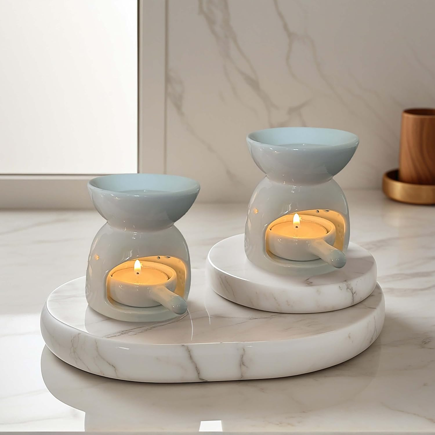 Oil Burner, Tealight Wax Warmer with Tea Wax Tray, White Oil Warmer for Scented Oil (Pack of 2) image number 1