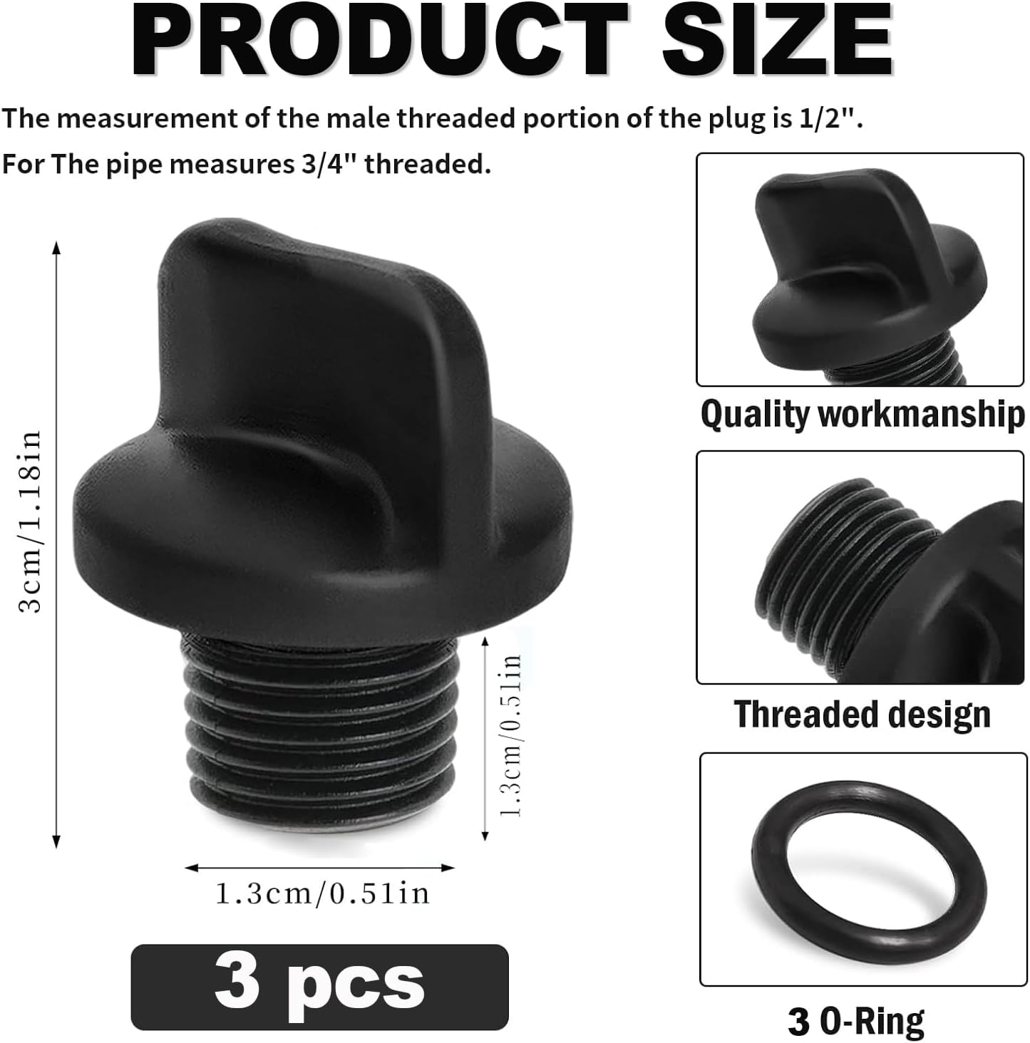 3Pcs R0446000 Drain Plug with 3 O-Rings, Heavy Duty Pool Pump Pipe Gasket & Spa Heater Drain Replacement Parts, Compatible with Zodiac Jandy Filter Pumps & Polaris image number 2