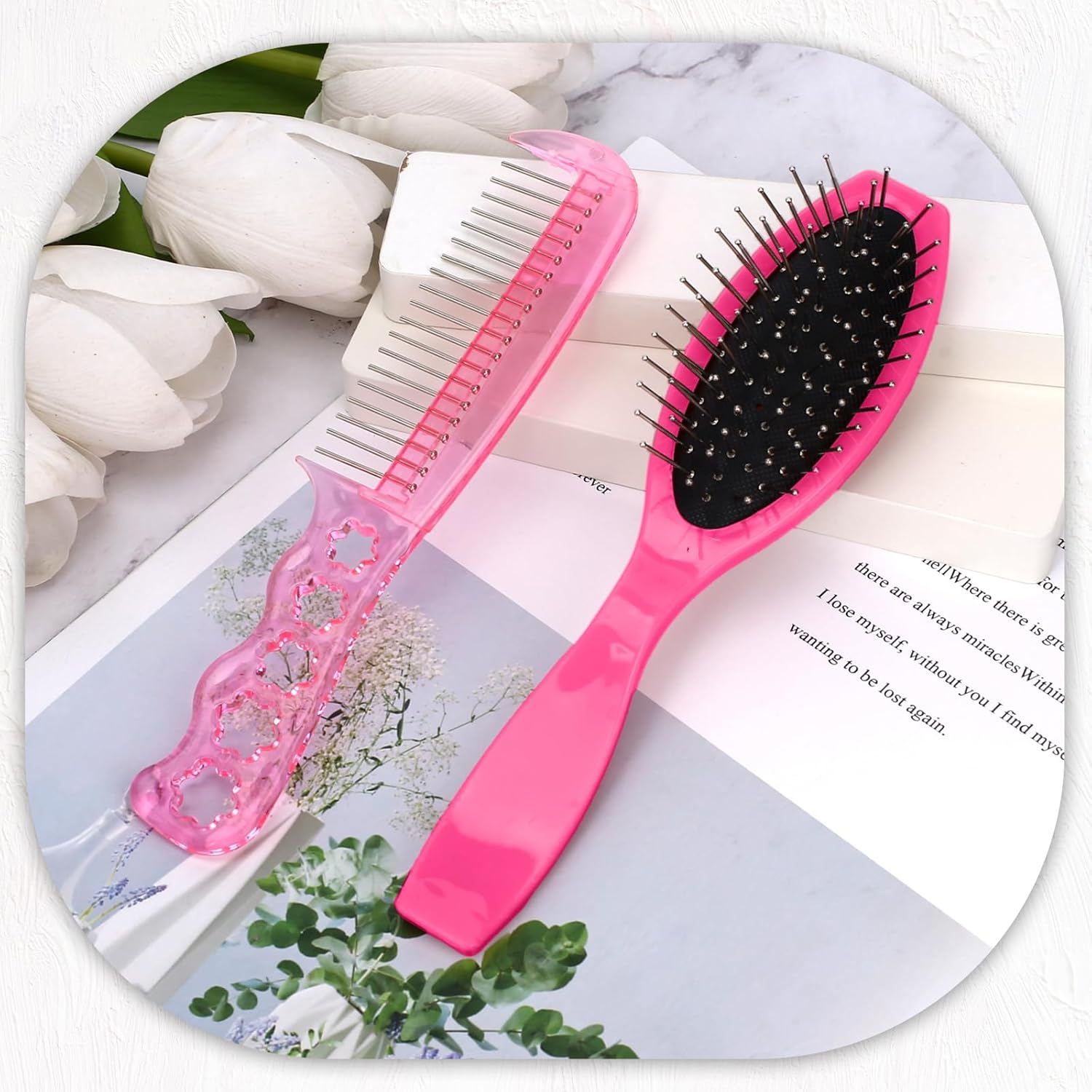 2 PCS Pink Wig Hair Brush Set, Doll Wig Brushes for Synthetic Hair Wigs Stainless Steel Metal Wire Detangling Brush Portable Wig Hair Brush Wigs Extension Brushes for 18 Inch Dolls and Other Hair Care