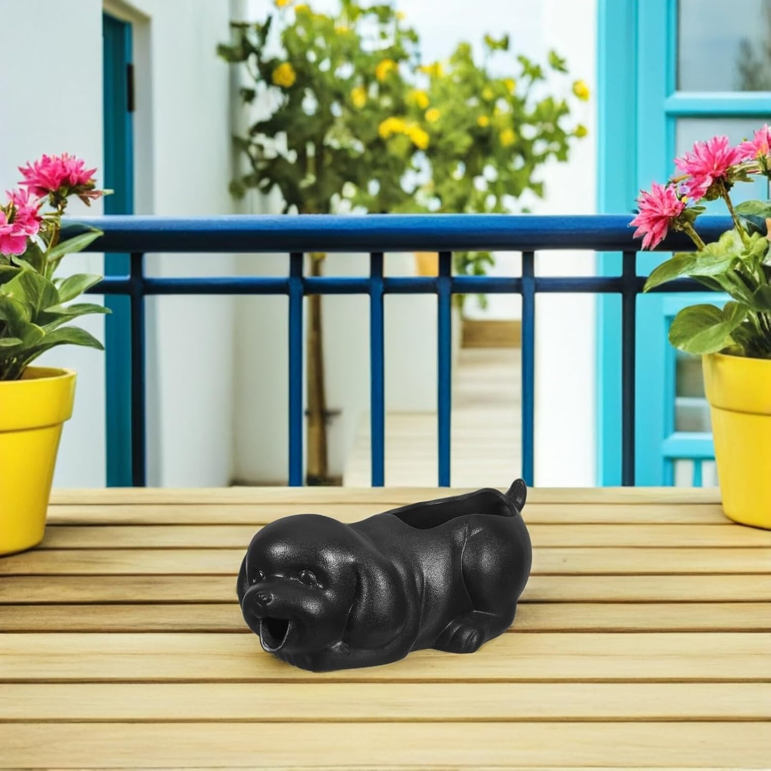 DECHOUS Ceramic Dog Fountain Spitter with Ecological Filtration Decorative Waterfall Jar for Fish Tank and Garden Interactive Puppy Statue Planter for Outdoor Water Features and Aquarium