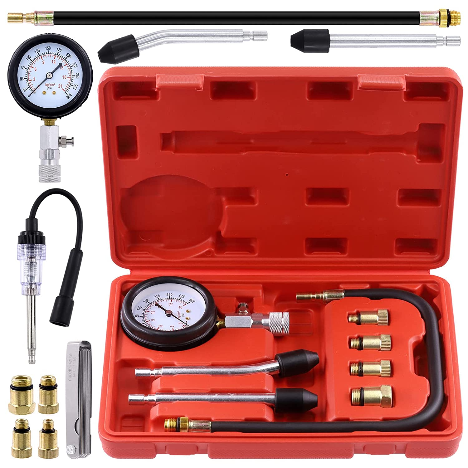 10Pcs Compression Adapter Kit with Spark Plug Tester & 32 Blades Feeler Gauge, Cylinder Pressure Gauges Fuel Injection Tester, Extension Tube for Automotive Armature Diagnostic image number 6