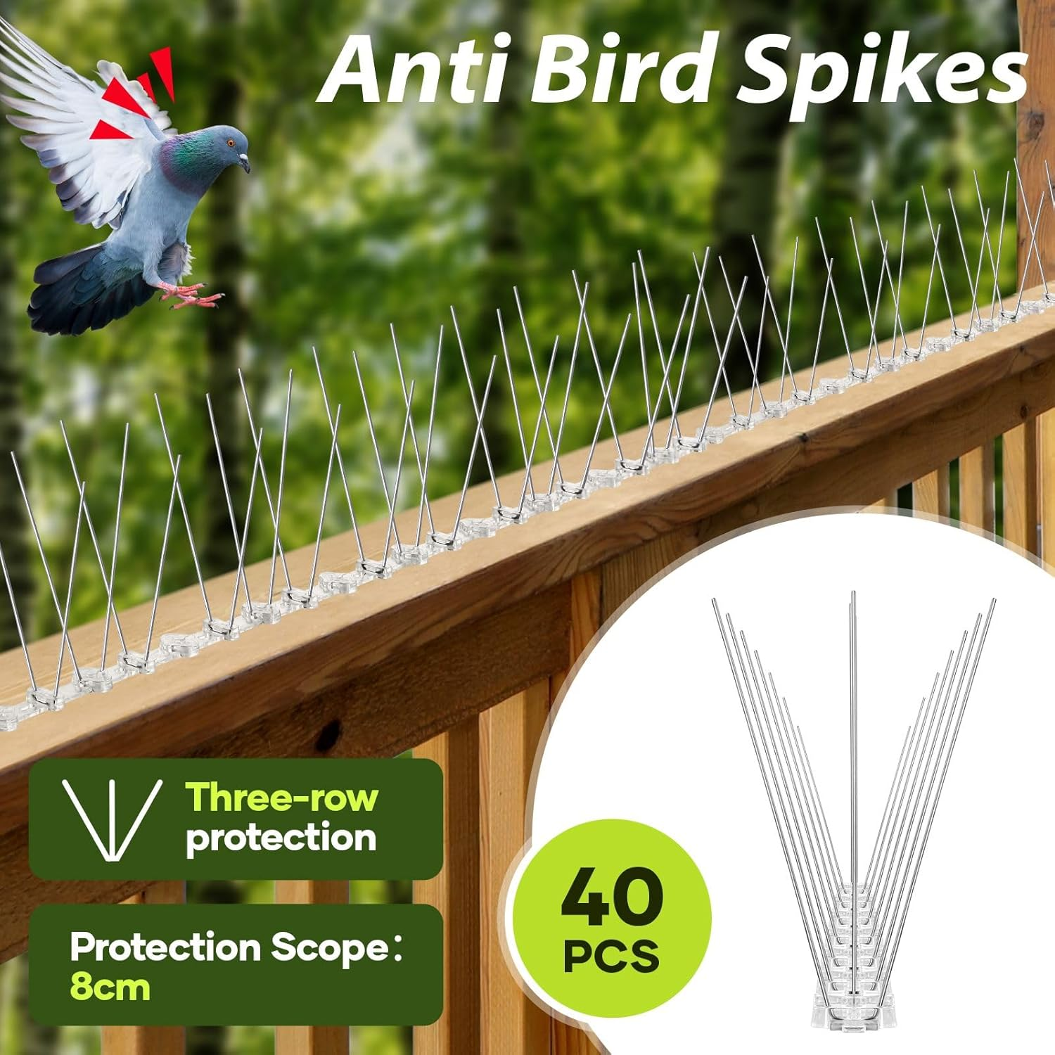 OGL 40Pcs anti Bird Spike Kit Deterrent Repellent Pigeon Pest Control Fence Humane Steel Prevention Arrows PC Bases image number 3