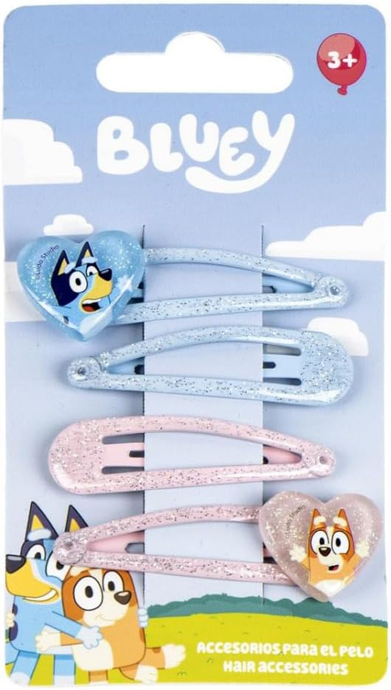 CERD&Aacute; LIFE'S LITTLE MOMENTS, Bluey Hair Accessories, Hair Clips Girls, Hair Clip Children for Girls, Hair Accessory Set, Perfect as a Bluey Gift, Pack of 4