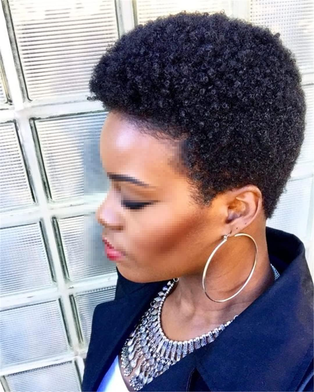 Wigs for Black Women Brown Short Afro Curly Synthetic Wig Natural Glueless Heat Finger Waves Costume Party Wig Black image number 6