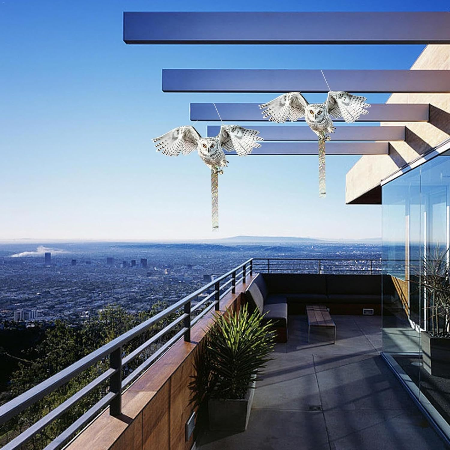 Bird Scarer Flying Kite, Wind-Action Owl Realistic, Crops Farm Protector, Bird Hawk Flying Kite, Double-Sided Animal Owl Eagle Reflective Bell, Scares Birds from Garden, Boat, Farm, Home image number 5