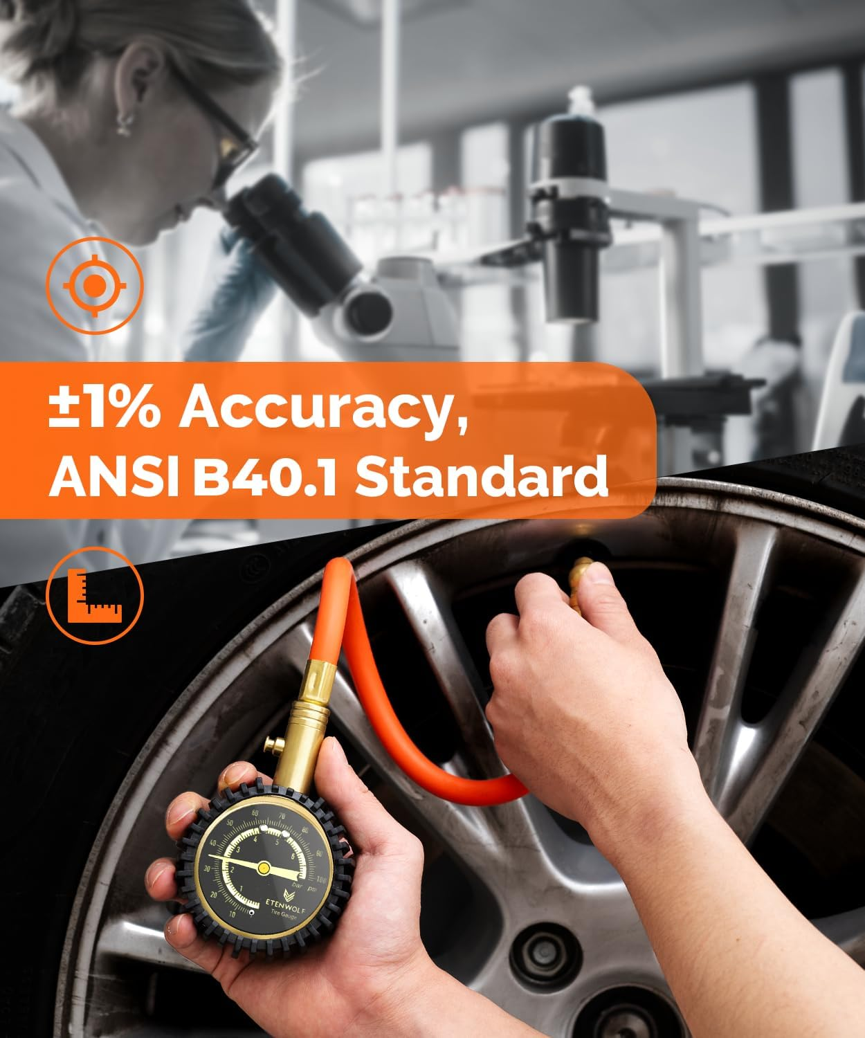 ETENWOLF Tyre Pressure Gauge 0-100 PSI, ANSI B40.1 Grade a Accurate Tyre Gauges for Tyre Pressure with Large Glow Dial, Air Pressure Gauge for Tyres, Car Accessories image number 5