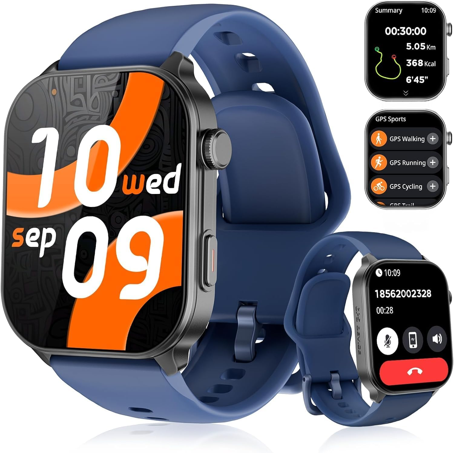 Smart Watch for Men Women Built-In GPS Fitness Tracker, 2.01" HD Touchscreen(Answer/Make Calls), 110+ Sport Modes with Heart Rate/Spo2/Sleep Monitor/, Compass, 1 ATM Waterproof, for Android Ios Black