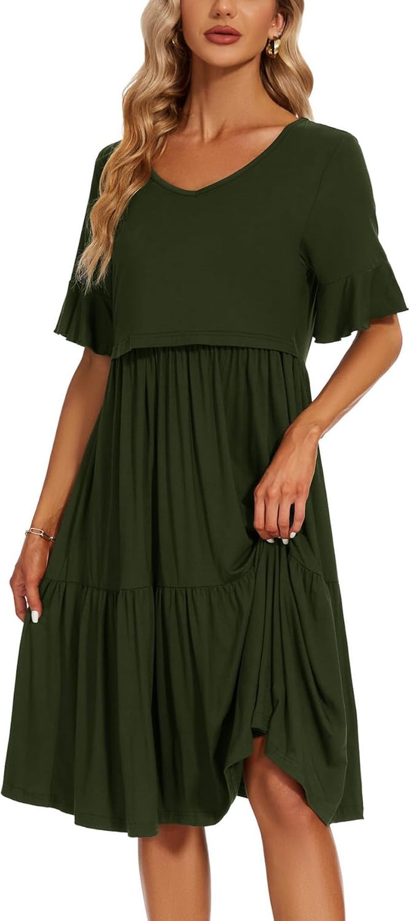 Smallshow Women'S Maternity Nursing Dress Ruffle Short Sleeve Breastfeeding Clothes image number 5