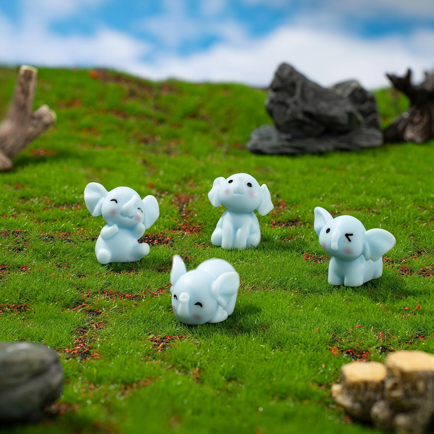 Rislobx Mini Resin Elephants Car Dashboard Decorations, 4PCS Cute Elephant Rear View Mirror Screen Ornament Interior Accessories for Home Office - Grey image number 5