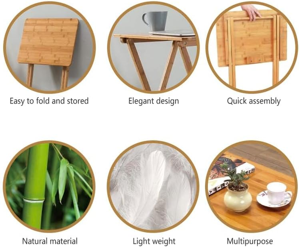 Clevinger Bamboo Foldable Table, Folding Tray Desk TV Dinner Folding Table for Small Space Eating, Dinner Foldable Side Desk for Work Serving Reading Camping Snack Coffee (1 Pack) - 2-Pack image number 7
