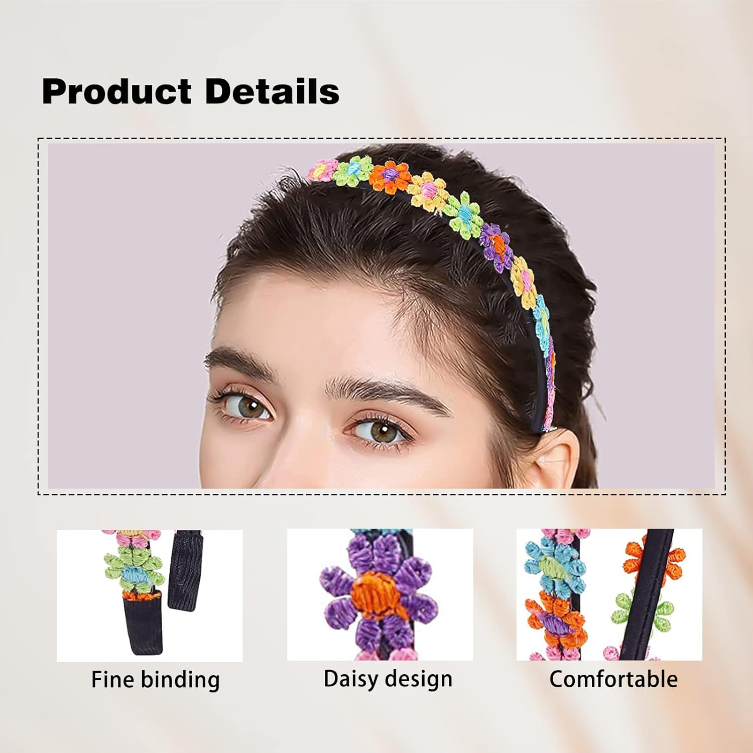 Hair Bands Girls Headbands Flowers, Daisy Flower Headband, Hair Bands for Girls, Colourful Daisy Headbands, Cute and Cute Decoration, Sequin Headbands (Pack of 9) image number 1