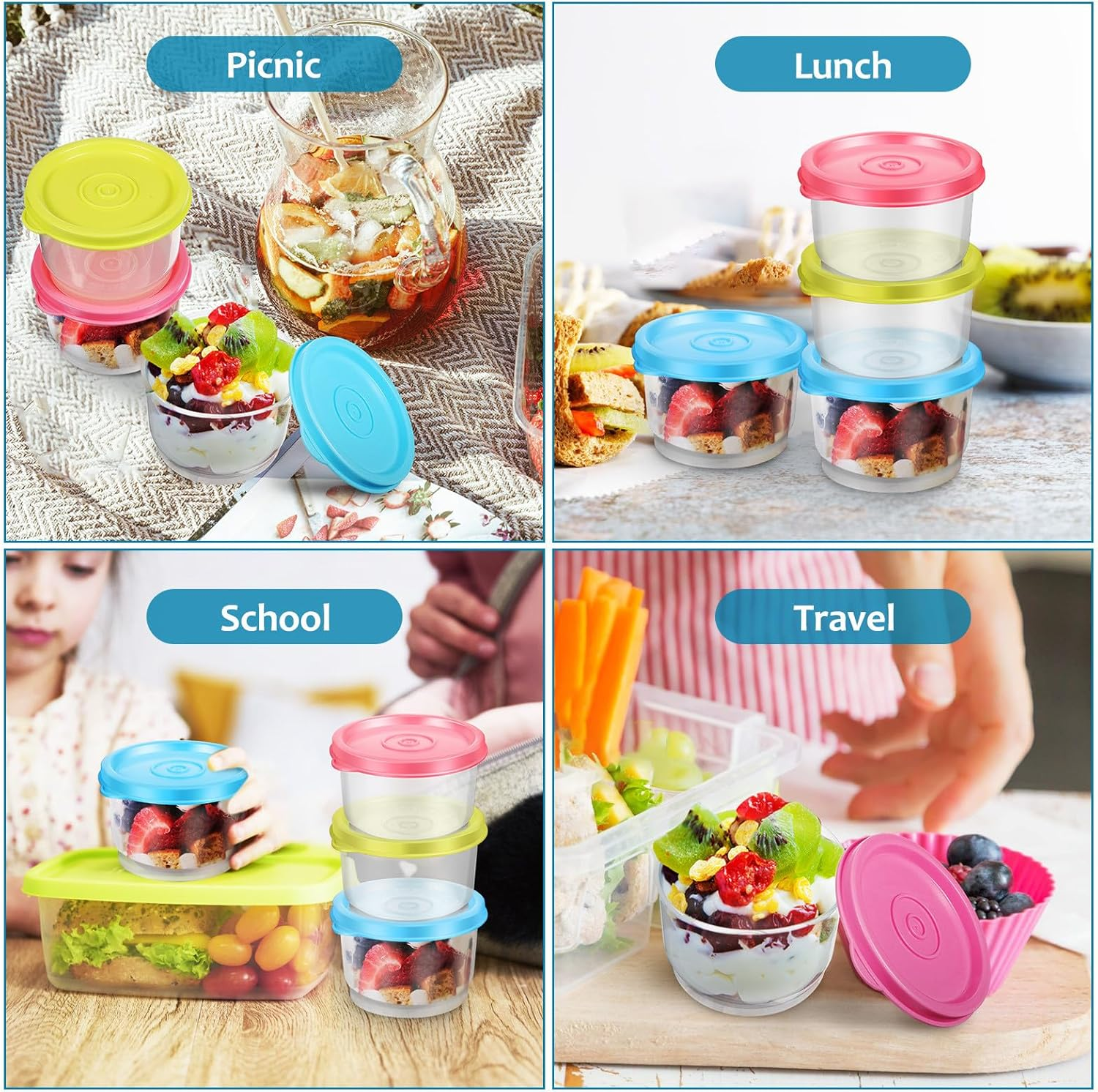 LALADEFIEE 6Pcs Small Food Storage Containers 160Ml, Multi-Color Plastic Snack Boxes with Lids, Refrigerator Organizer and Sealing Preservation Containers for Picnic and Fridge Use image number 5