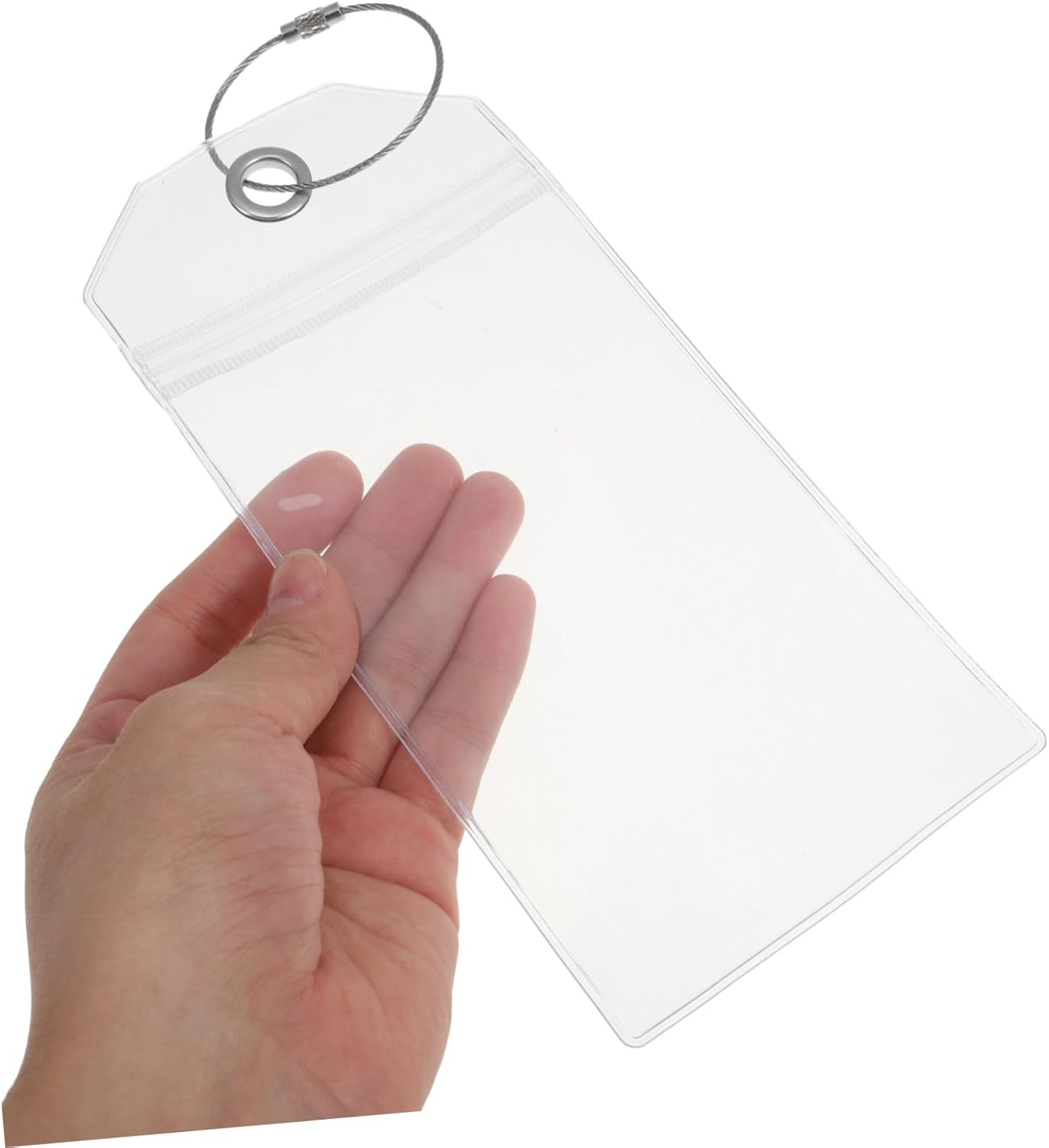 Angoily 5Pcs Clear PVC Luggage Tags Id Card Holders with Steel Rings for Travel Suitcases Cruise Ships Sports Gear Pet Carriers Reusable Badge Sleeves for Office and Holidays image number 3