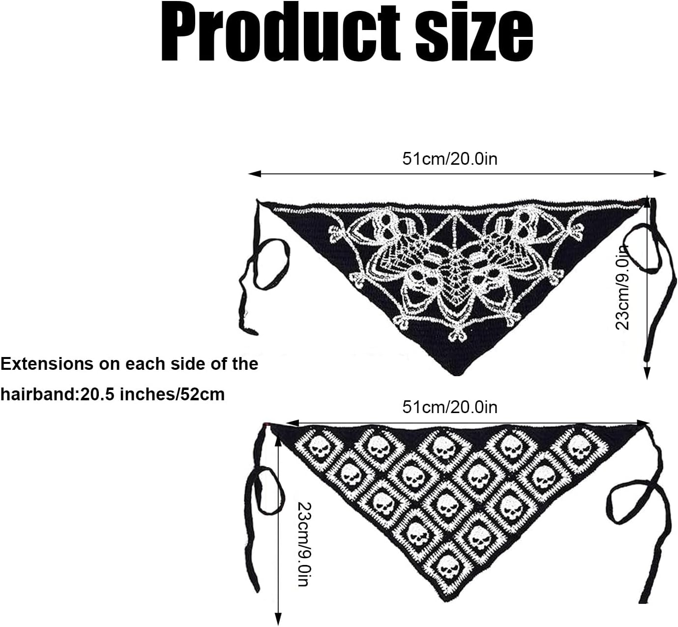 Black Skull Headbands &ndash; 2PCS Crochet Gothic Bandanas with Spider Accents Christmas Hair Accessories for Women Witchy Boho Head Scarf & Festival Hair Band image number 4