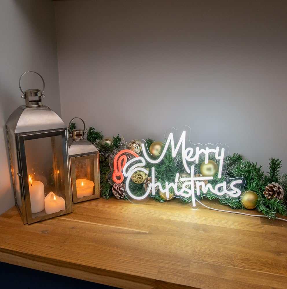 TRIXES Neon Merry Christmas LED Light up Sign - Large 41Cm Indoor Wall Decoration - Festive Hanging D&eacute;cor USB Powered image number 2